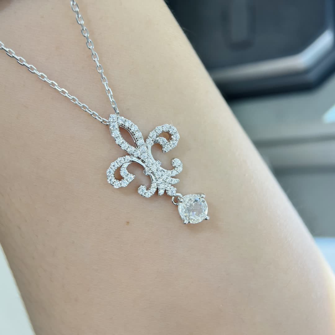 Tiffany & Co Fleur-de-lis Diamond Pendant Necklace